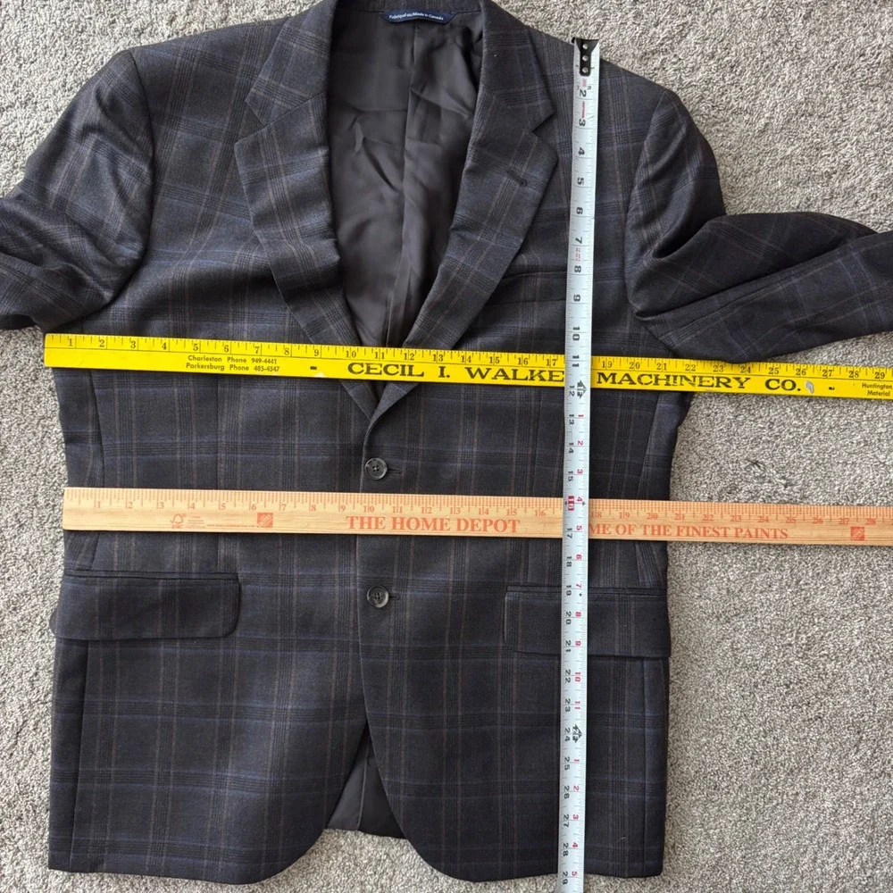 Coppley Mens Wool Cashmere Glen Plaid Blazer Sport Coat Size 42S Grey Blue